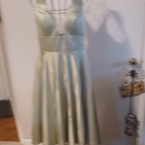 Women’s Sage Green Satin Fit-and-Flare Dress
